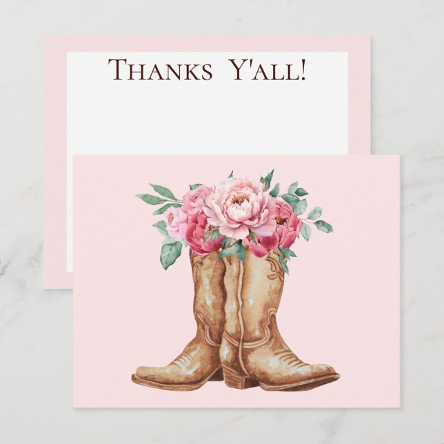 Tarjeta De Agradecimiento Rustic Pink Floral Boho Bridal Shower Thank You (Anverso / Reverso)