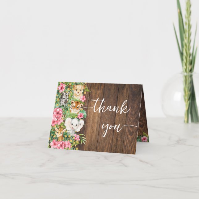 Tarjeta De Agradecimiento Rustic Pink Safari Shower Thank You Folded Card (Anverso)