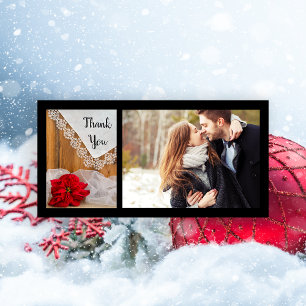 Tarjeta De Agradecimiento Rustic Poinsettia Lace Winter Wedding Gracias