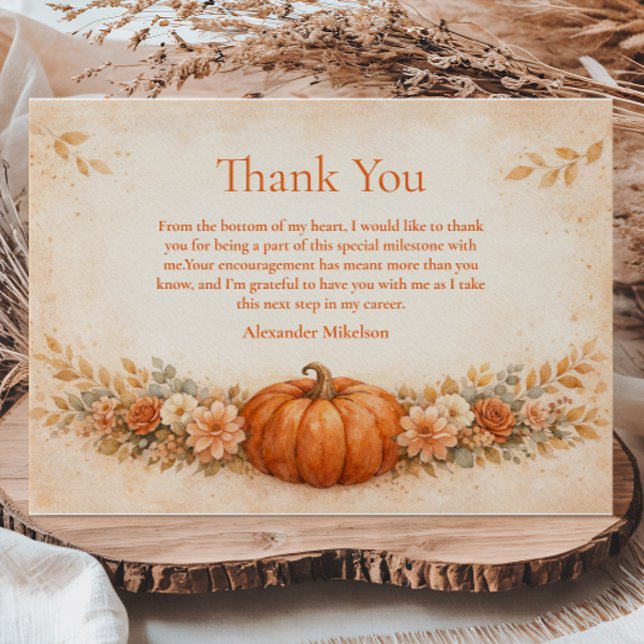 Tarjeta De Agradecimiento Rustic Pumpkin Floral Fall Graduation (Subido por el creador)