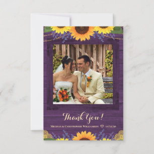 Tarjeta De Agradecimiento Rustic Purple Wood ilumina a un Boda de girasol. F