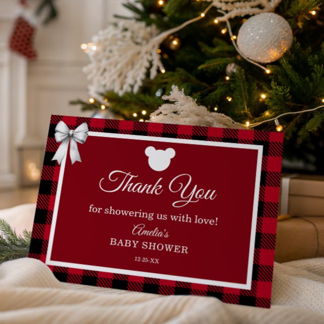 Tarjeta De Agradecimiento Rustic Red Plaid Merry Little Baby Shower (Subido por el creador)