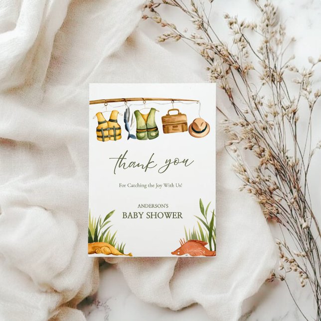 Tarjeta De Agradecimiento Rustic Reel Excited Little Fisherman Baby Shower  (Subido por el creador)