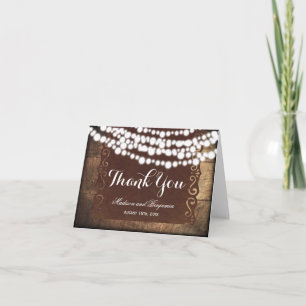 Tarjeta De Agradecimiento Rustic String Lights Boda Gracias Cartas
