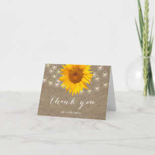 Tarjeta De Agradecimiento Rustic String Lights Sunflower Boda Gracias
