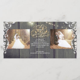 Tarjeta De Agradecimiento Rustic String Lights Wood Lace Boda Gracias