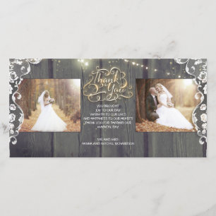 Tarjeta De Agradecimiento Rustic String Lights Wood Lace Boda Gracias
