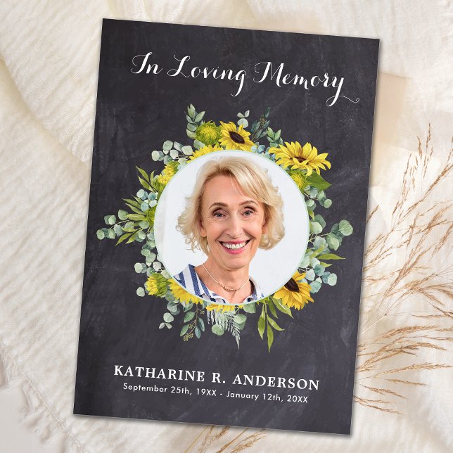 Tarjeta De Agradecimiento Rustic Sunflower Eucalyptus Photo Sympathy Funeral (Subido por el creador)