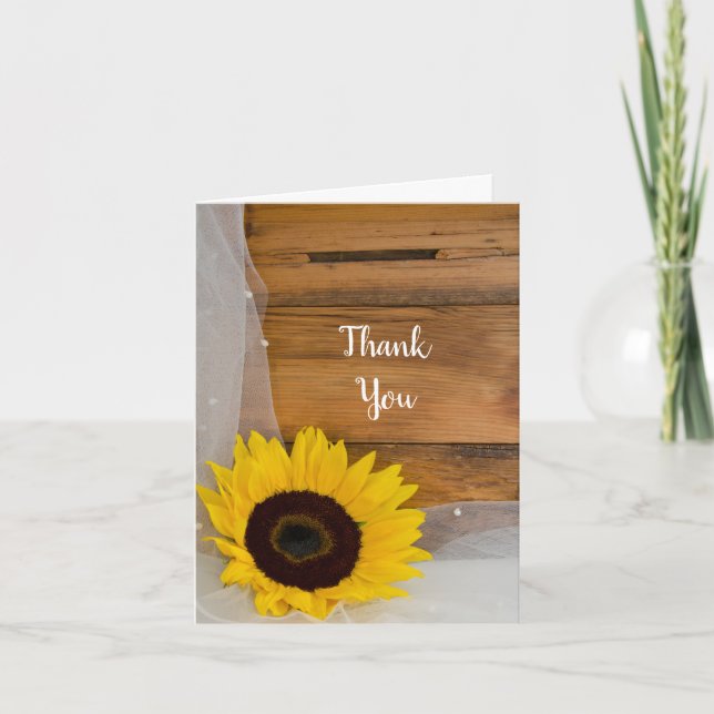 Tarjeta De Agradecimiento Rustic Sunflower Veil Country Bridesmaid Thank You (Anverso)