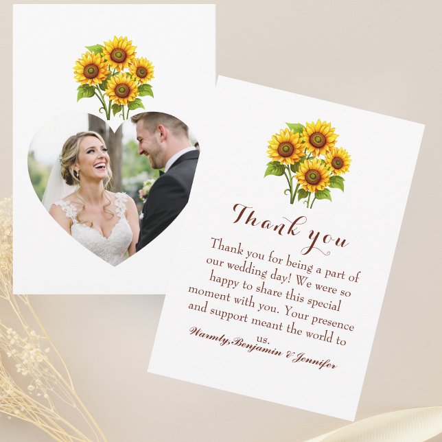 Tarjeta De Agradecimiento Rustic Sunflower Wedding Photo  (Subido por el creador)
