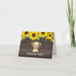 Tarjeta De Agradecimiento Rustic Sunflowers Highland Cow Baby Shower