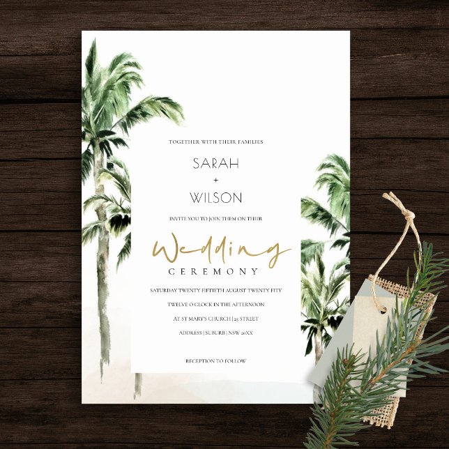 Tarjeta De Agradecimiento Rustic Tropical Beach Palm Trees Wedding Invite (Subido por el creador)