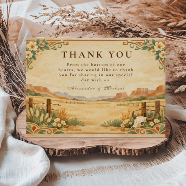 Tarjeta De Agradecimiento Rustic Western Desert Wedding (Subido por el creador)