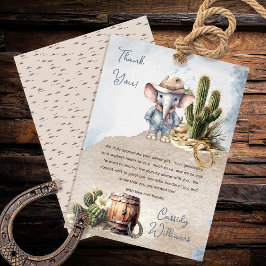 Tarjeta De Agradecimiento Rustic Western Elephant Cowboy Boy Baby Shower