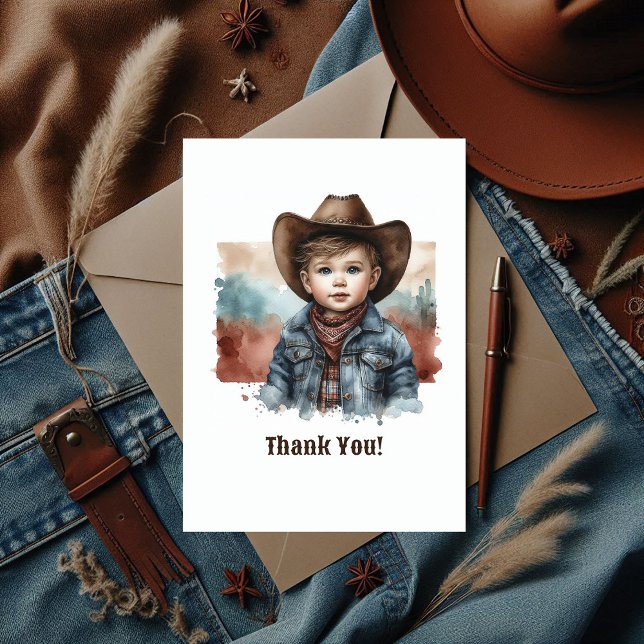 Tarjeta De Agradecimiento ¡Rustic Western Howdy, Partner! Cumpleaños de Cowb (Rustic Western Howdy, Partner! Cowboy Birthday Thank You Card)