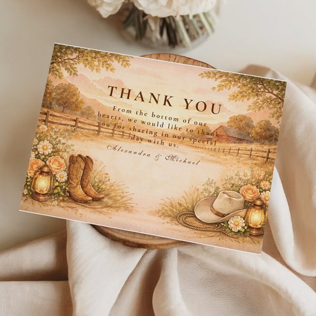 Tarjeta De Agradecimiento Rustic Western Meadow Wedding (Subido por el creador)