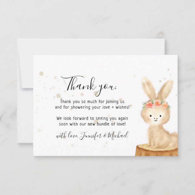 Tarjeta De Agradecimiento Rustic wild animal bunny rabbit cute Thank You (Anverso)