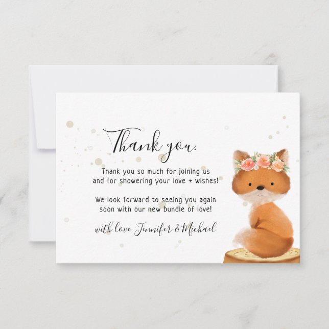 Tarjeta De Agradecimiento Rustic wild animal FOX Thank You (Anverso)