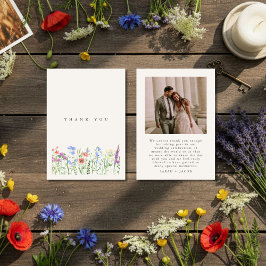 Tarjeta De Agradecimiento Rustic Wildflower Meadow Wedding Photo