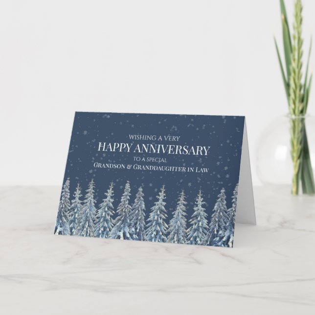 Tarjeta De Agradecimiento Rustic Winter Anniversary Grandson & Wife Card (Anverso)