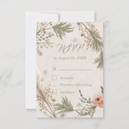 Tarjeta De Agradecimiento Rustic Winter Boho RSVP Card with Pine Branches