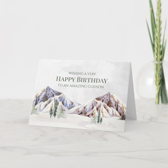 Tarjeta De Agradecimiento Rustic Winter Mountain Happy Birthday Godson Card (Anverso)