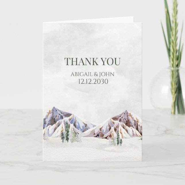 Tarjeta De Agradecimiento Rustic Winter Mountain Wedding Thank You Card (Anverso)