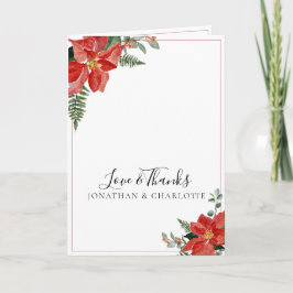 Tarjeta De Agradecimiento Rustic Winter Poinsettia Red Christmas Wedding