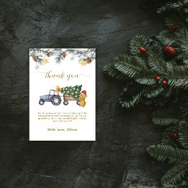 Tarjeta De Agradecimiento Rustic Winter X'mas Tree Tractor Bear Baby Shower 