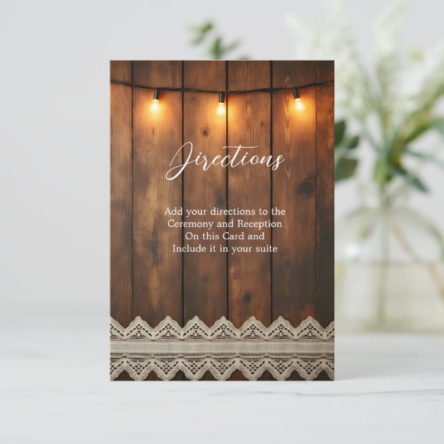 Tarjeta De Agradecimiento Rustic Wood and Lace  Directions Enclosure Card (Anverso de pie)