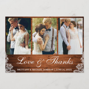 Tarjeta De Agradecimiento Rustic Wood Lace 3 Foto Amor y Gracias