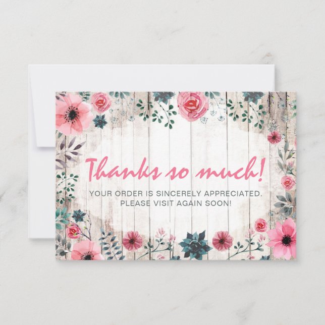 Tarjeta De Agradecimiento Rustic Wood Shabby Chic Rosas Anemone Gracias (Anverso)