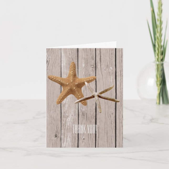 Tarjeta De Agradecimiento Rustic Wood Starfish Beach Gracias (Anverso)