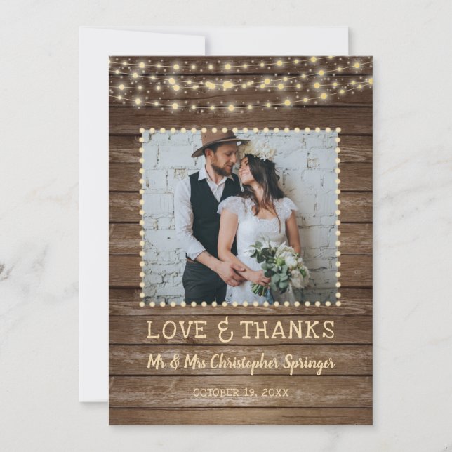 Tarjeta De Agradecimiento Rustic Wood String ilumina el amor y las gracias B (Anverso)