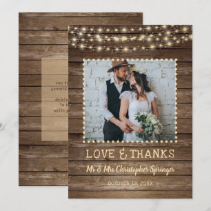 Tarjeta De Agradecimiento Rustic Wood String Lights Boda Gracias