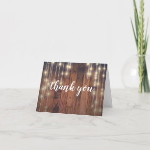 Tarjeta De Agradecimiento Rustic Wood String Lights Gracias