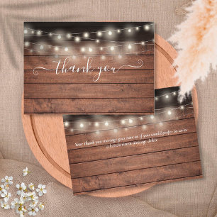 Tarjeta De Agradecimiento Rustic Wood String Lights Script