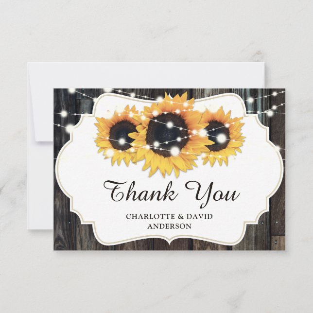 Tarjeta De Agradecimiento Rustic Wood Sunflower Wedding (Anverso)