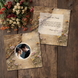 Tarjeta De Agradecimiento Rustic Wooden Bohemian Floral Wedding photo