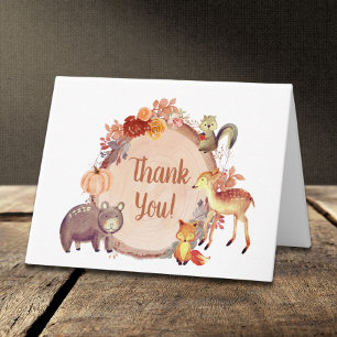 Tarjeta De Agradecimiento Rustic Woodland Animals Autumn Baby Shower