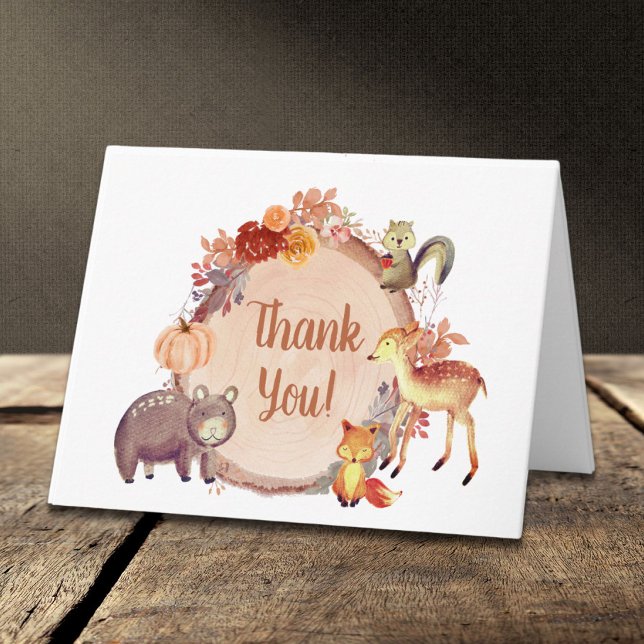 Tarjeta De Agradecimiento Rustic Woodland Animals Autumn Baby Shower (Subido por el creador)
