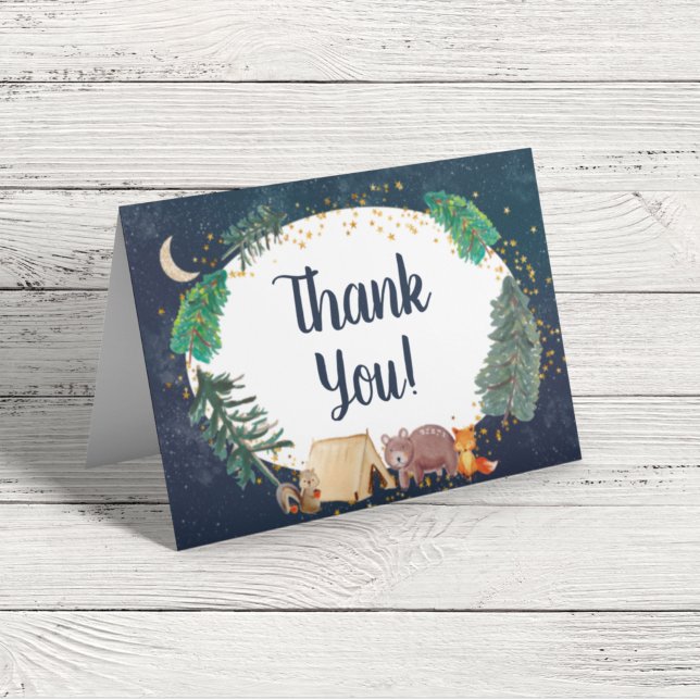 Tarjeta De Agradecimiento Rustic Woodland Animals Night Sky Baby Shower (Subido por el creador)