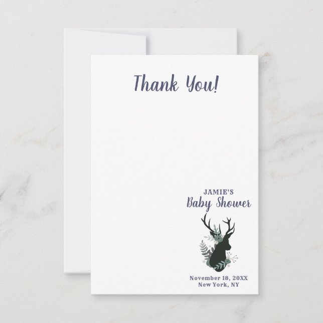 Tarjeta De Agradecimiento Rústica Cabeza de ciervo Floral Bebé Gracias (Anverso)