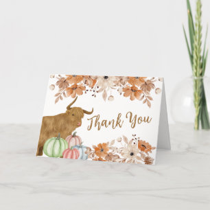 Tarjeta De Agradecimiento Rústica caída Boho Floral Highland Cow Baby Shower