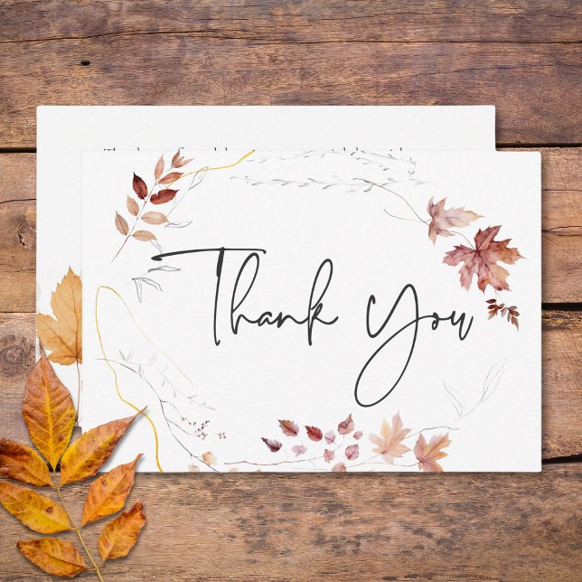 Tarjeta De Agradecimiento Rústica caída de la rubia borgoña deja Boda (Rustic Delicate Burgundy Rust Fall Leaves Wedding Thank You Card)
