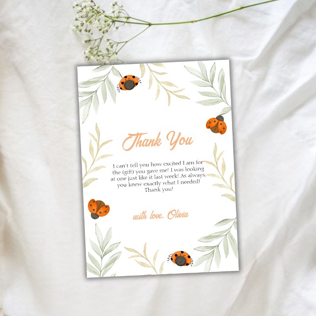 Tarjeta De Agradecimiento Rústica caída Ladybug Greenereneration Baby Shower (Rustic Fall Ladybug Greenery Baby Shower Thank You Card)