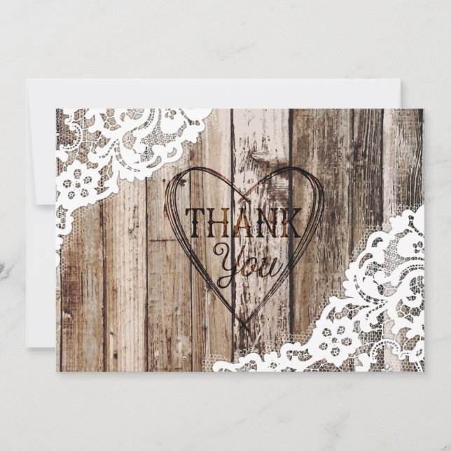 Tarjeta De Agradecimiento Rústica encaje de madera y emoción gracias (Anverso)