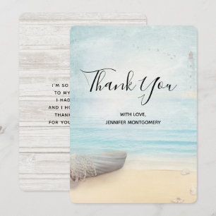 Tarjeta De Agradecimiento Rústica escena de playa con barco gracias