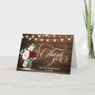 Tarjeta De Agradecimiento Rústica floral borgoñona Mason Jar Boda Gracias