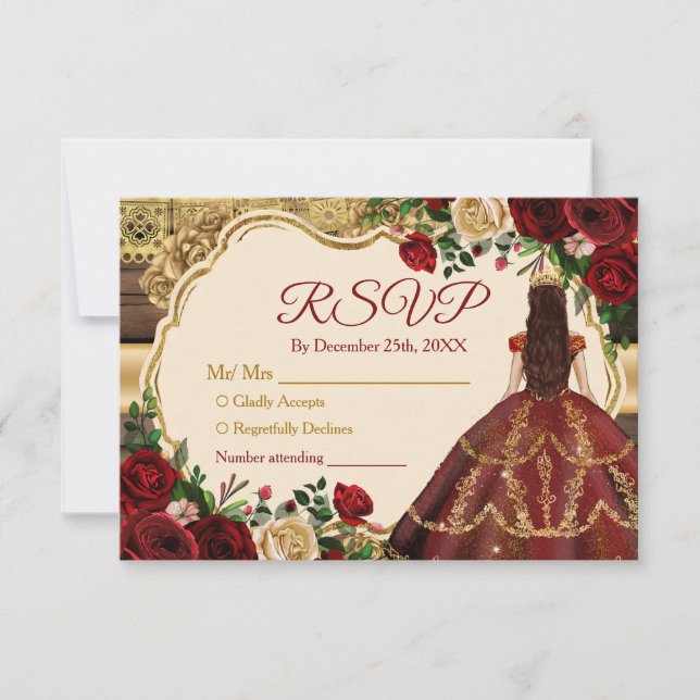 Tarjeta De Agradecimiento Rústica floral española de Borgoña 15 Años RSVP (Anverso)